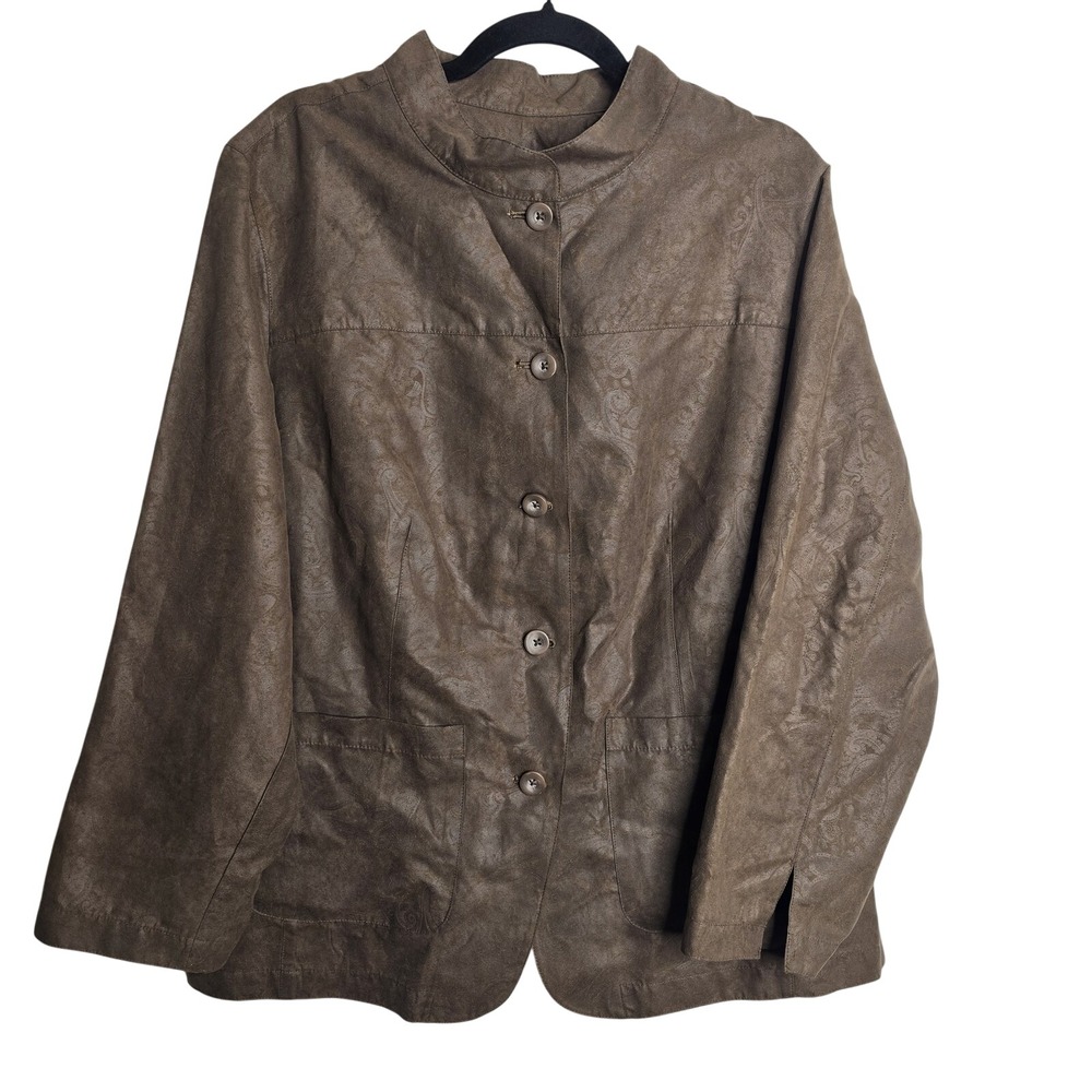 Jaclyn Smith Womens Brown Textured Paisley Blazer Jacket Plus Size 22W